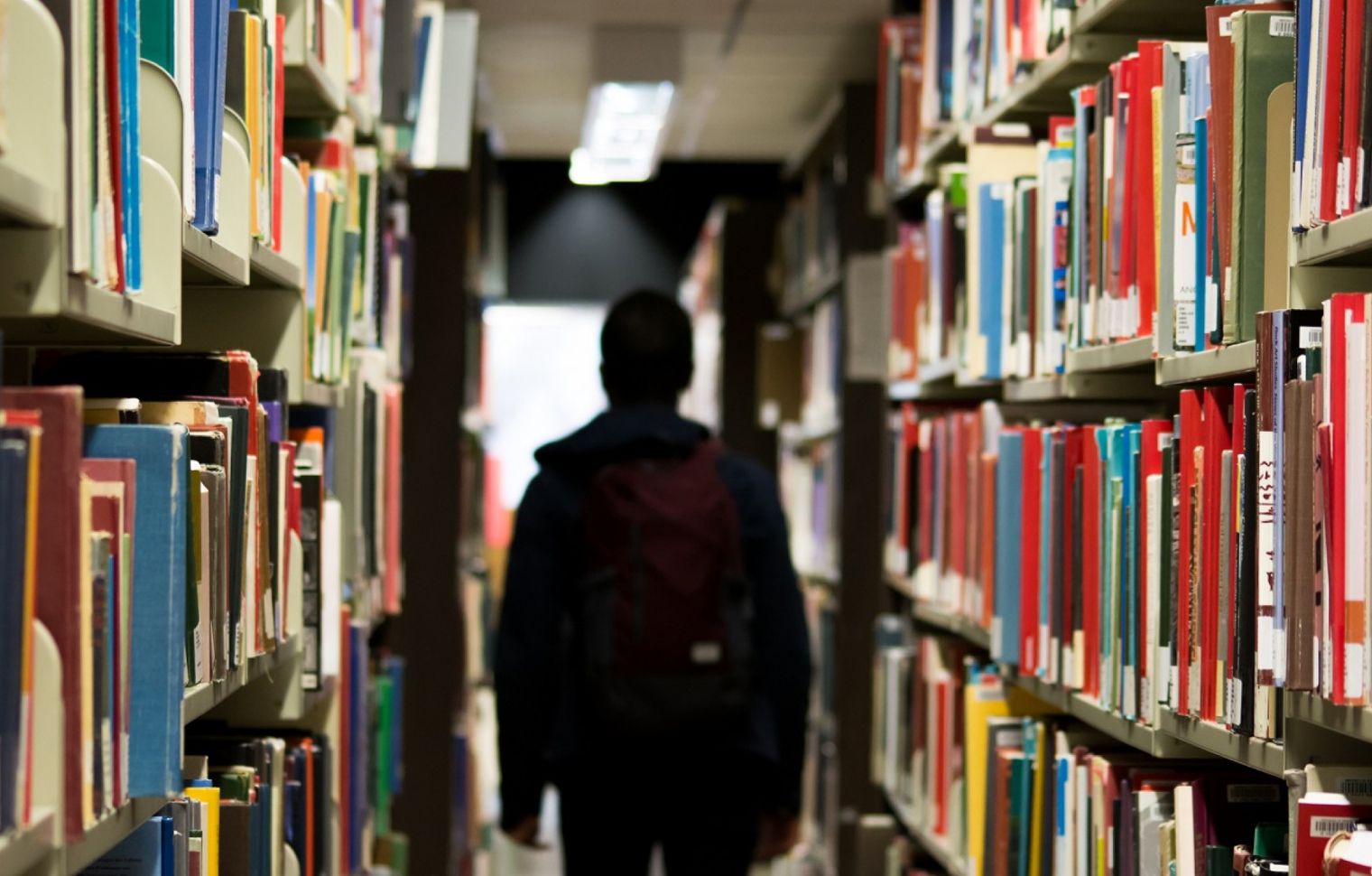 Book shelves in a library